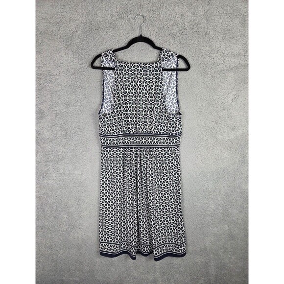 Max Studio Dress Sz XL Knee Length Geometric Print Babydoll Coquette Blue White - Picture 4 of 9